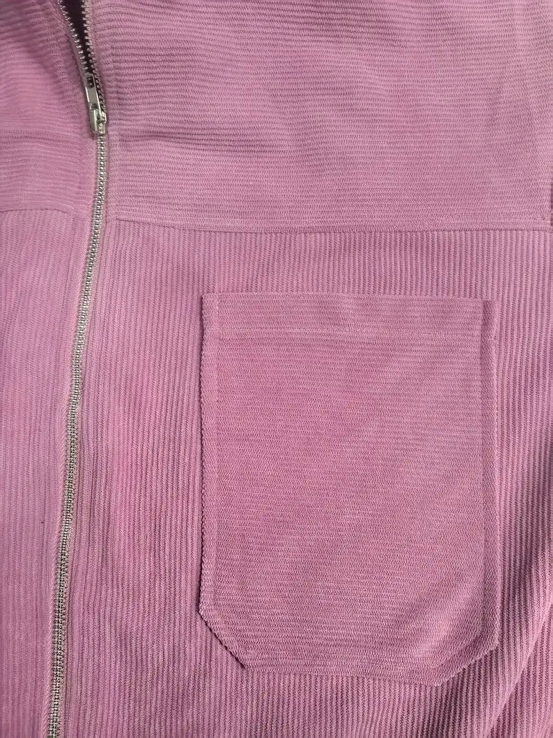 Ribfluwelen jas | Casual damesjas met rits en rechte snit