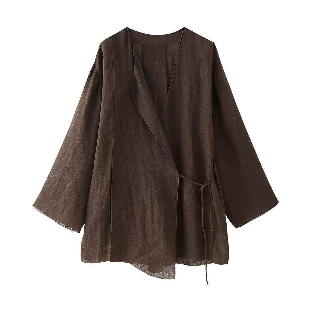 AMINA Kimono Set voor dames | Luchtige tweedelige outfit met lace-up detail en elegante pasvorm