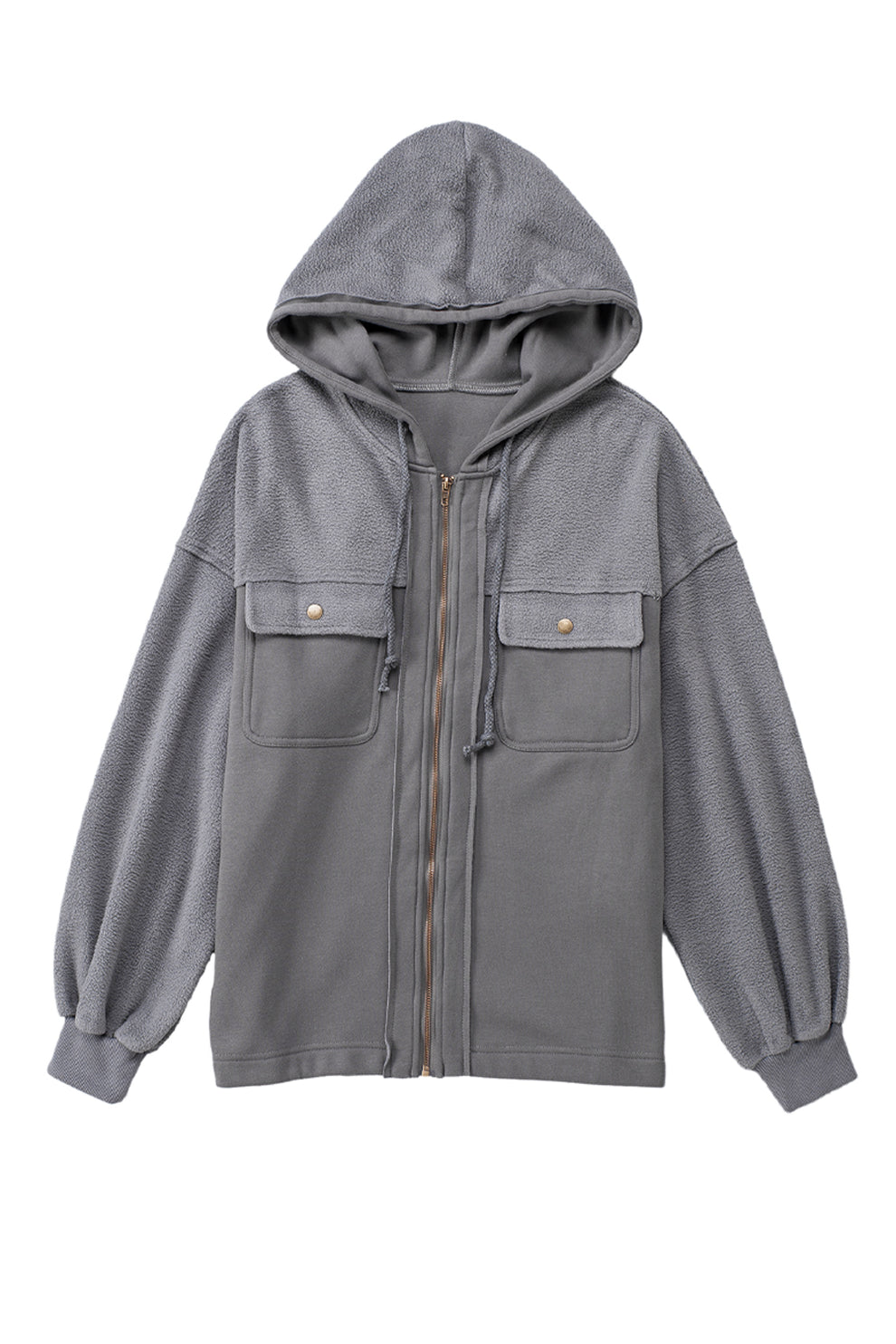 Eava jas dames | Grijze trekkoord jas met capuchon en praktische details