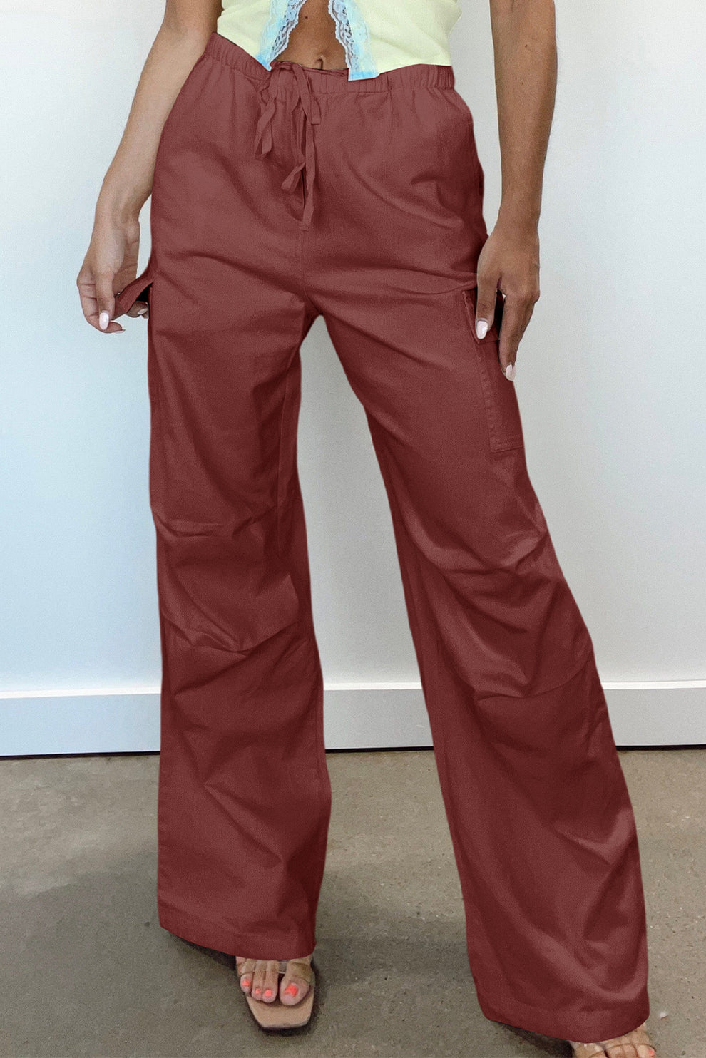 Effie - Minerale Rode Cargo Broek Met Trekkoord