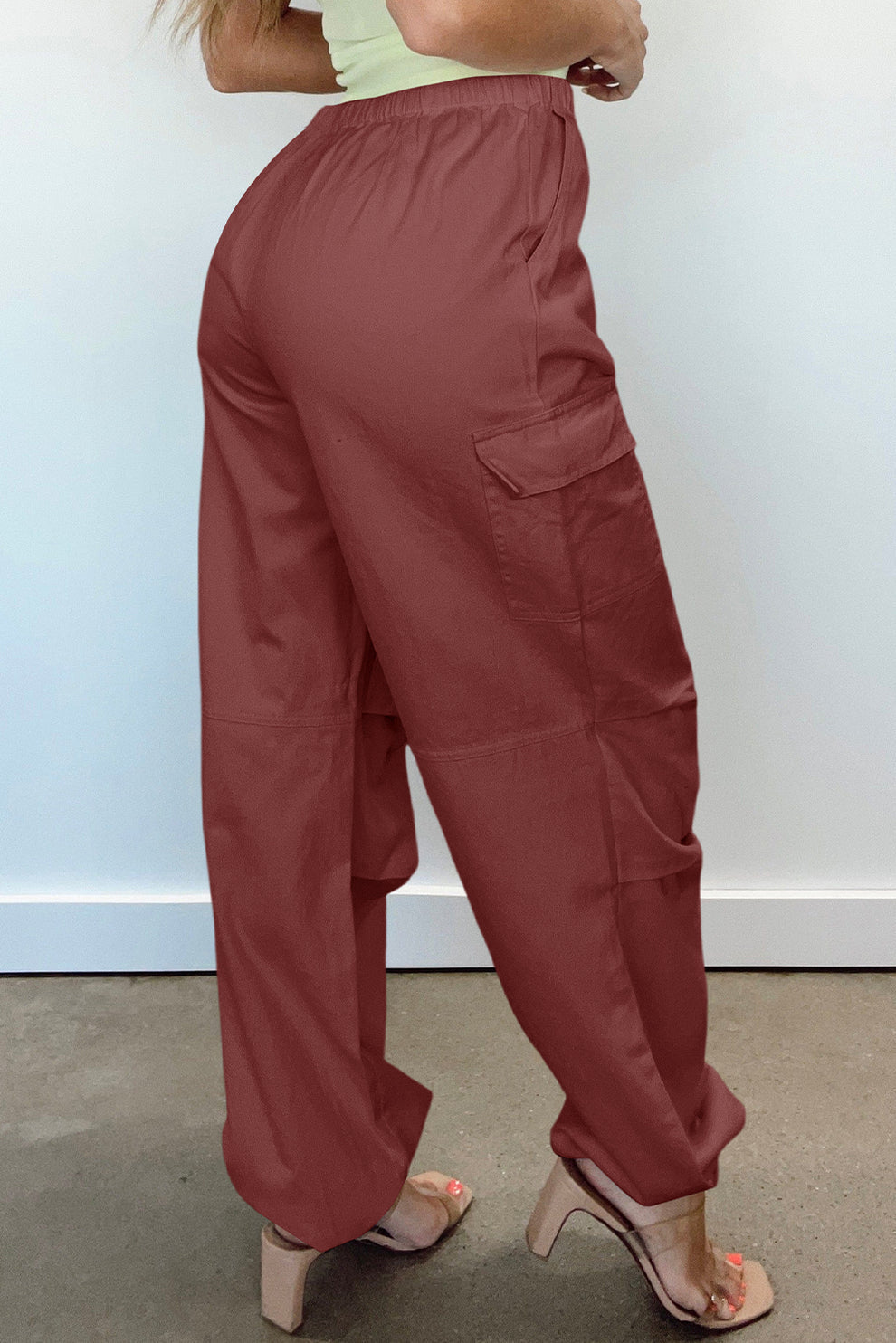 Effie - Minerale Rode Cargo Broek Met Trekkoord