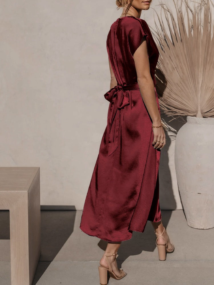 Eveline - Elegante Satijnen Wikkel Midi Jurk voor dames