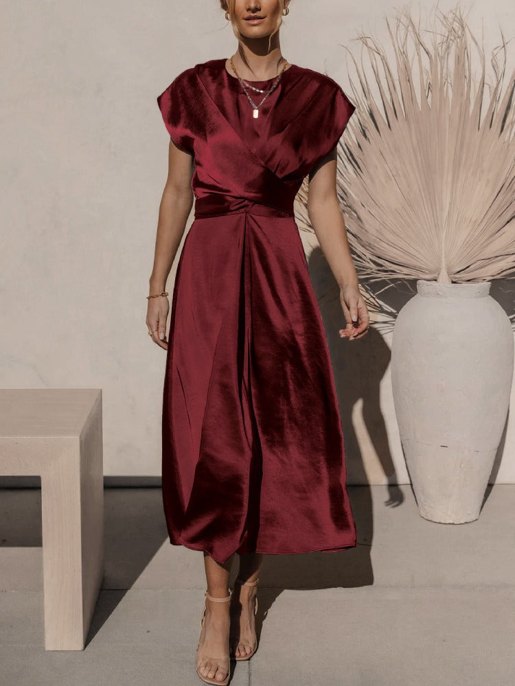 Eveline - Elegante Satijnen Wikkel Midi Jurk voor dames