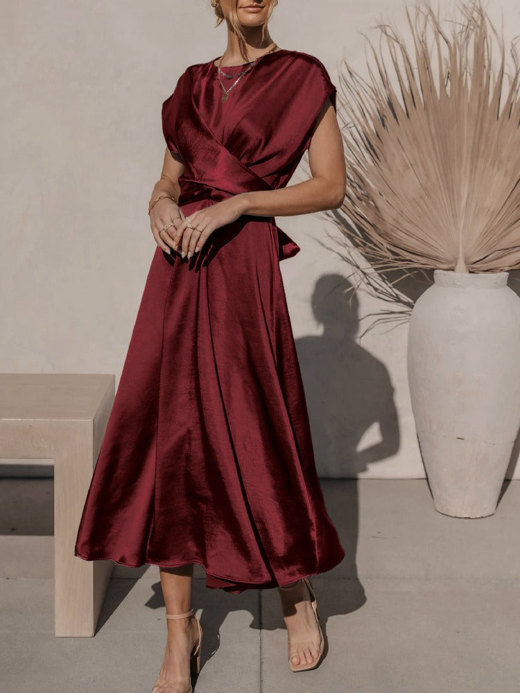 Eveline - Elegante Satijnen Wikkel Midi Jurk voor dames