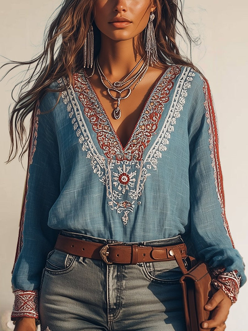 Elriz - Bohemian Geborduurd Shirt