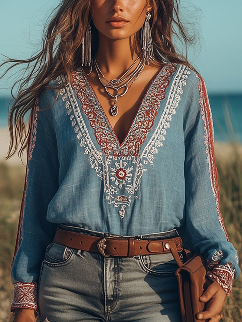 Elriz - Bohemian Geborduurd Shirt