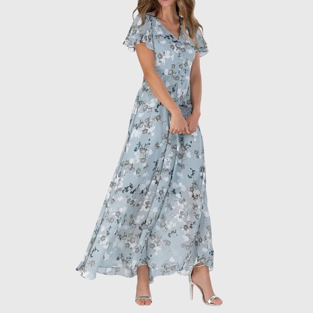 Dames Maxi Jurk Bloemenprint V-hals - Zomerjurk Lange Lengte