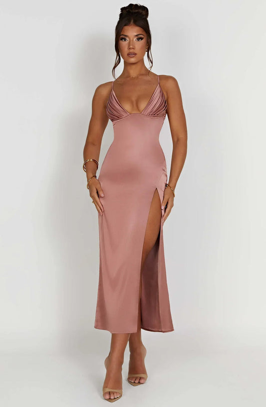 Fadia - Elegante Midi Jurk Met Spaghettibandjes