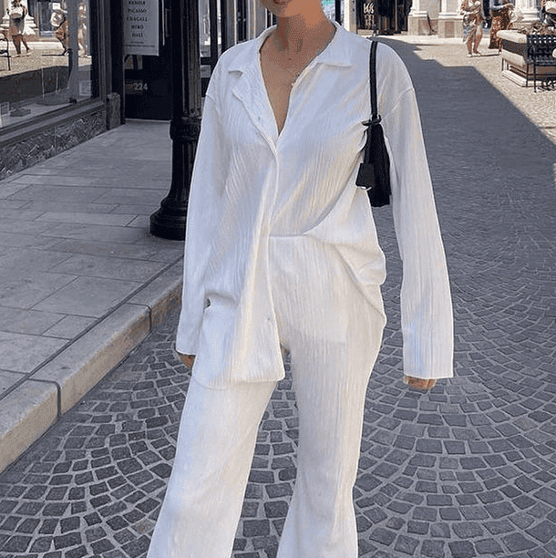 Lot - Trendy Tweedelig Pak met Gedrapeerde Broek