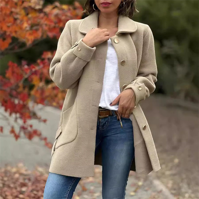 Fariah elegante jas dames | Lange jas met kraag en knoopsluiting