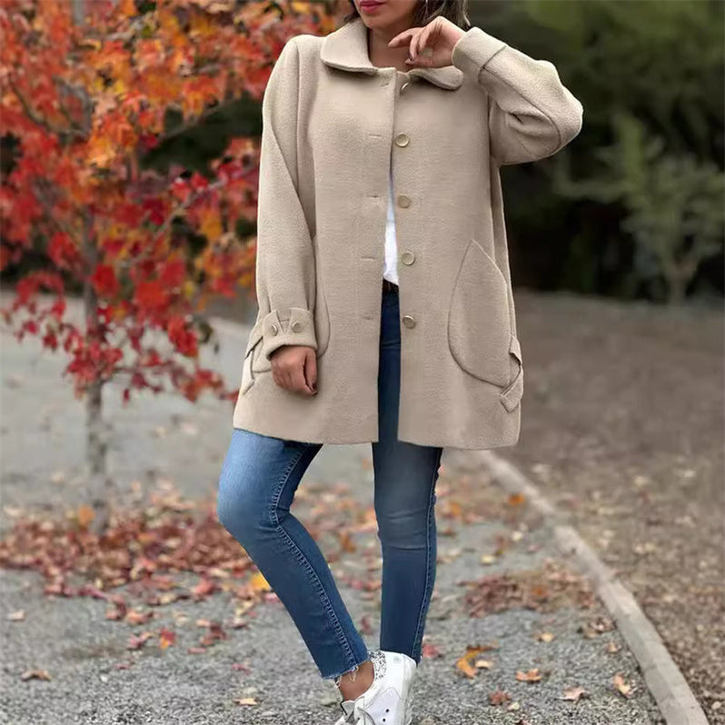 Fariah elegante jas dames | Lange jas met kraag en knoopsluiting