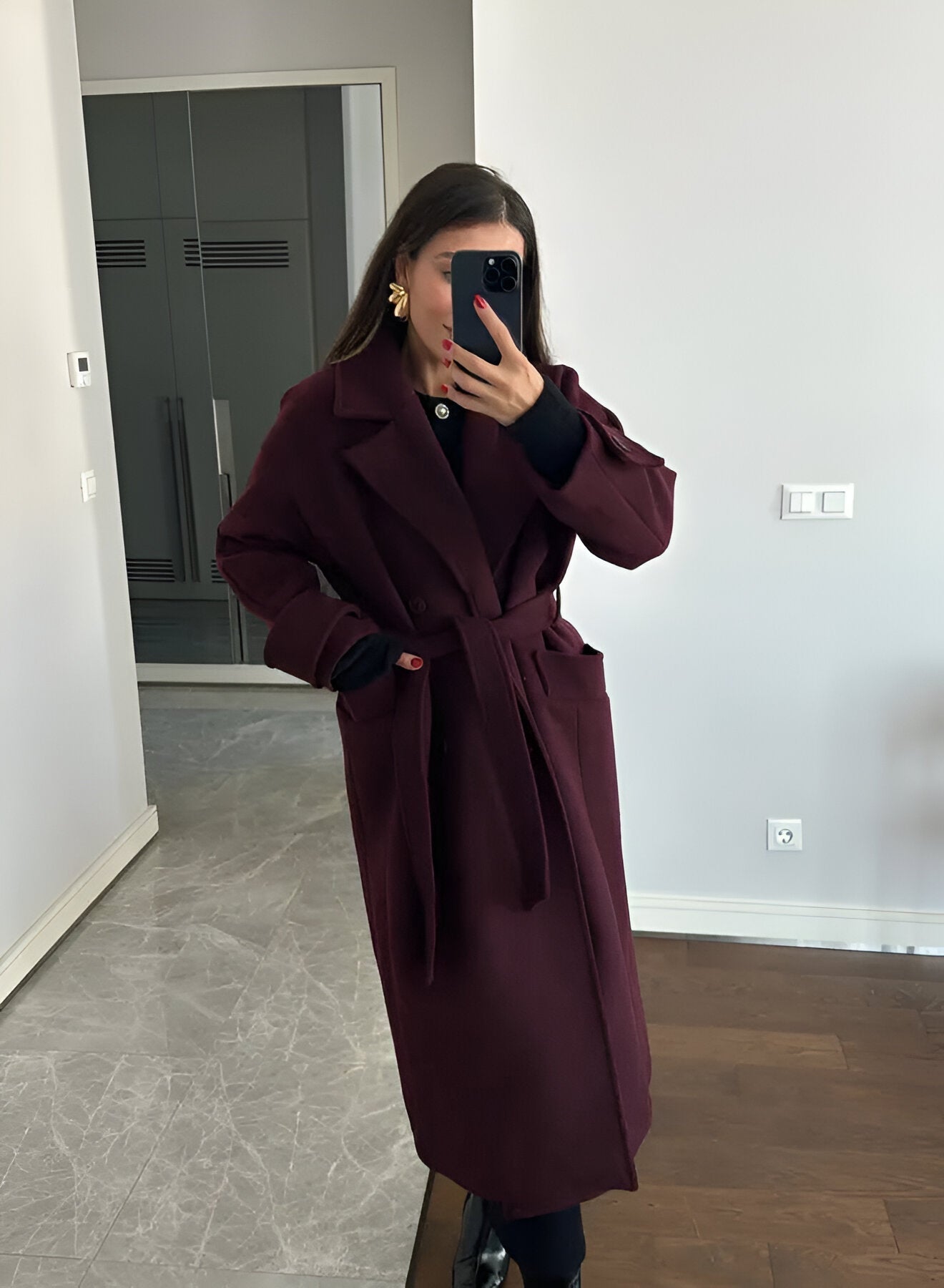 Burgundy damesmantel | Oversized jas van wolblend met tijdloze elegantie