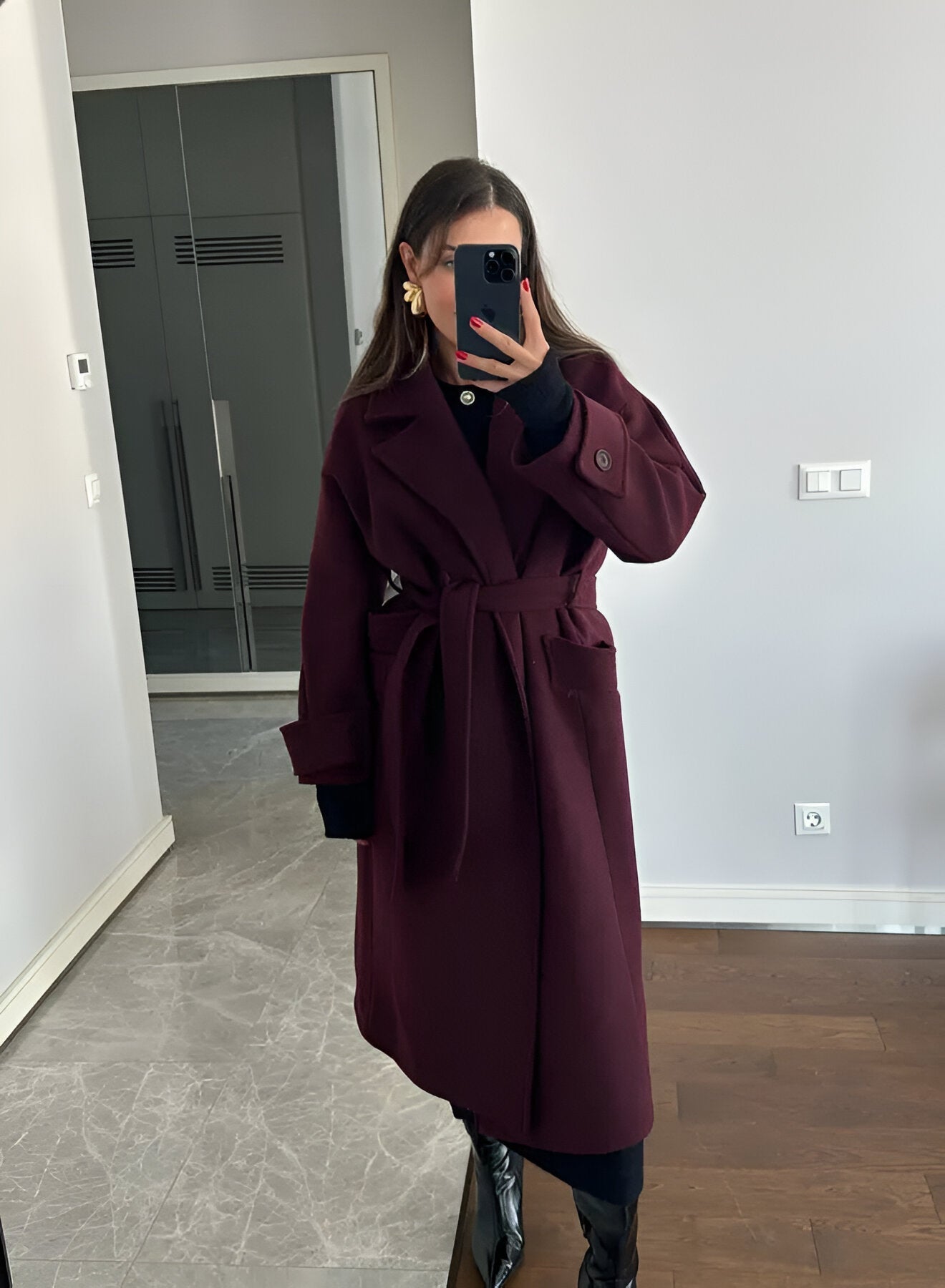 Burgundy damesmantel | Oversized jas van wolblend met tijdloze elegantie