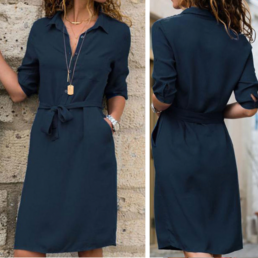 Donkerblauwe Jurk Dames – Chique Avondstijl met Slank Silhouet en Elegante Details