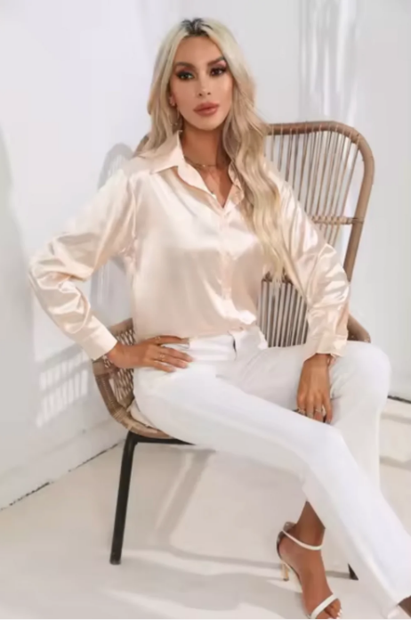 Ginevra - Satijnen Blouse Met Lange Mouwen