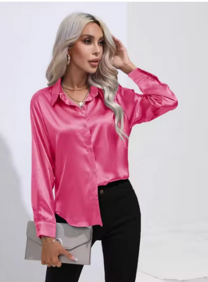Ginevra - Satijnen Blouse Met Lange Mouwen