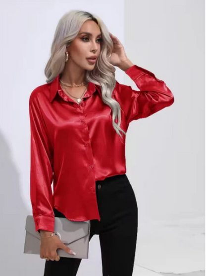 Ginevra - Satijnen Blouse Met Lange Mouwen