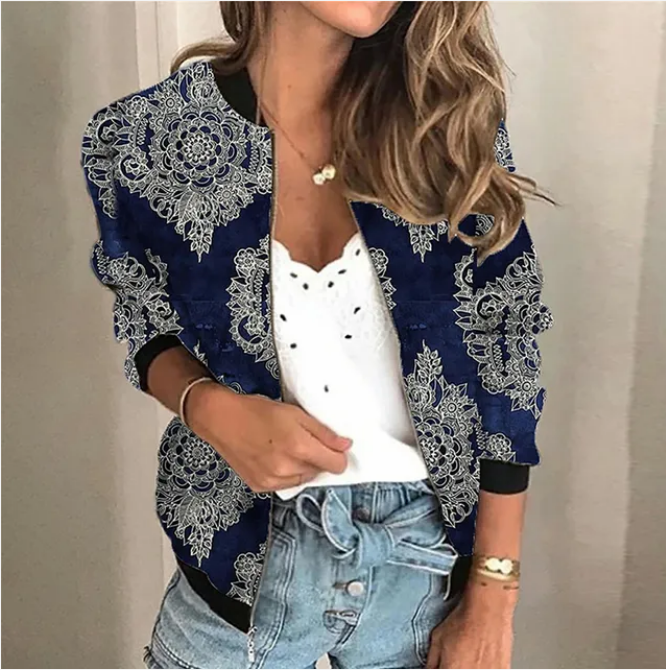 Gionelle jas dames | Bedrukte lichtgewicht jas met rits en trendy pasvorm