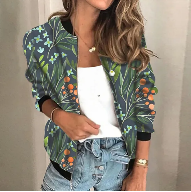 Gionelle jas dames | Bedrukte lichtgewicht jas met rits en trendy pasvorm