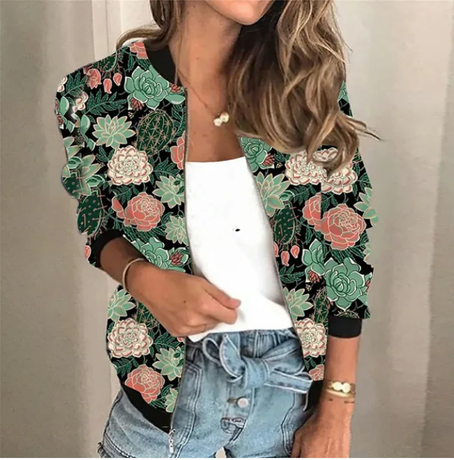 Gionelle jas dames | Bedrukte lichtgewicht jas met rits en trendy pasvorm