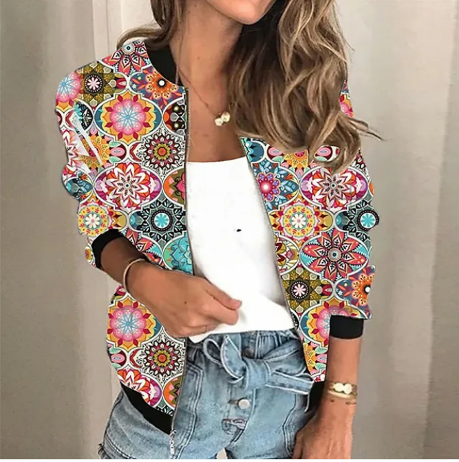 Gionelle jas dames | Bedrukte lichtgewicht jas met rits en trendy pasvorm