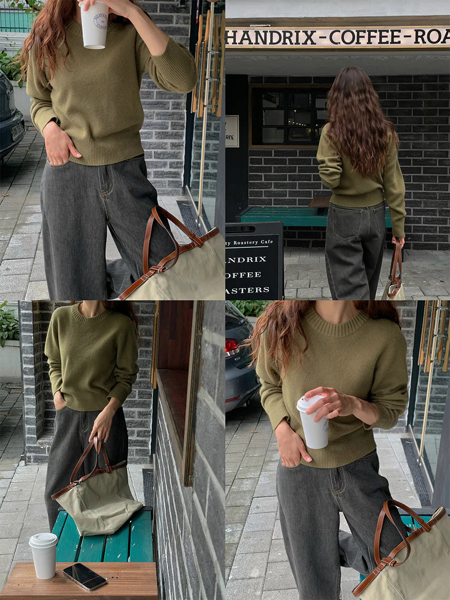 Groene Sweater | Dames gebreide trui met losvallende pasvorm en warme stof