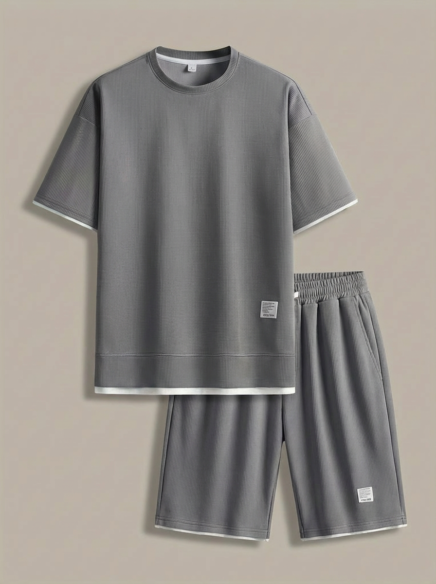 Heren Slim Fit Set – T-shirt en Korte Broek met Elastische Taille voor Casual Gebruik