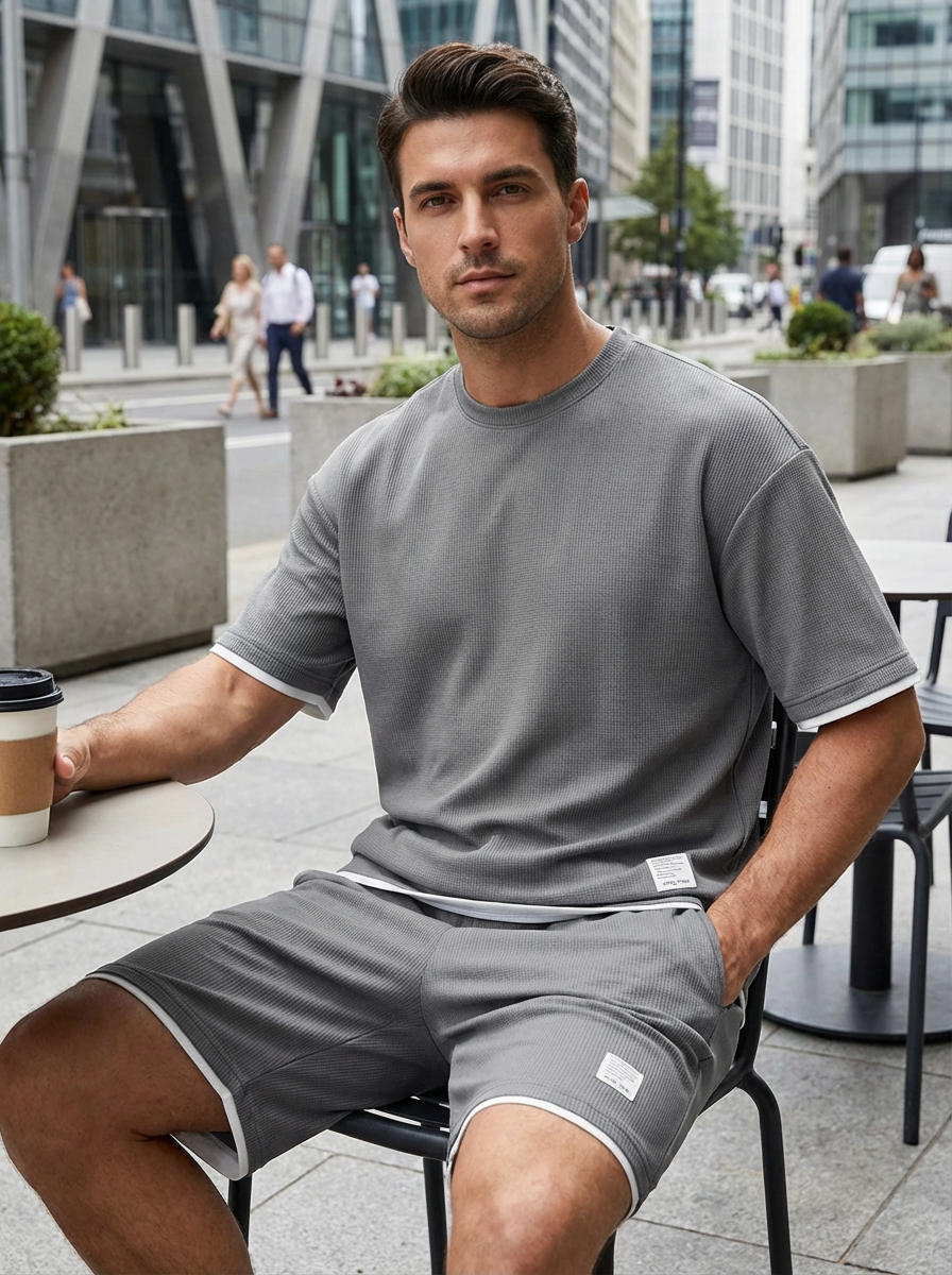 Heren Slim Fit Set – T-shirt en Korte Broek met Elastische Taille voor Casual Gebruik