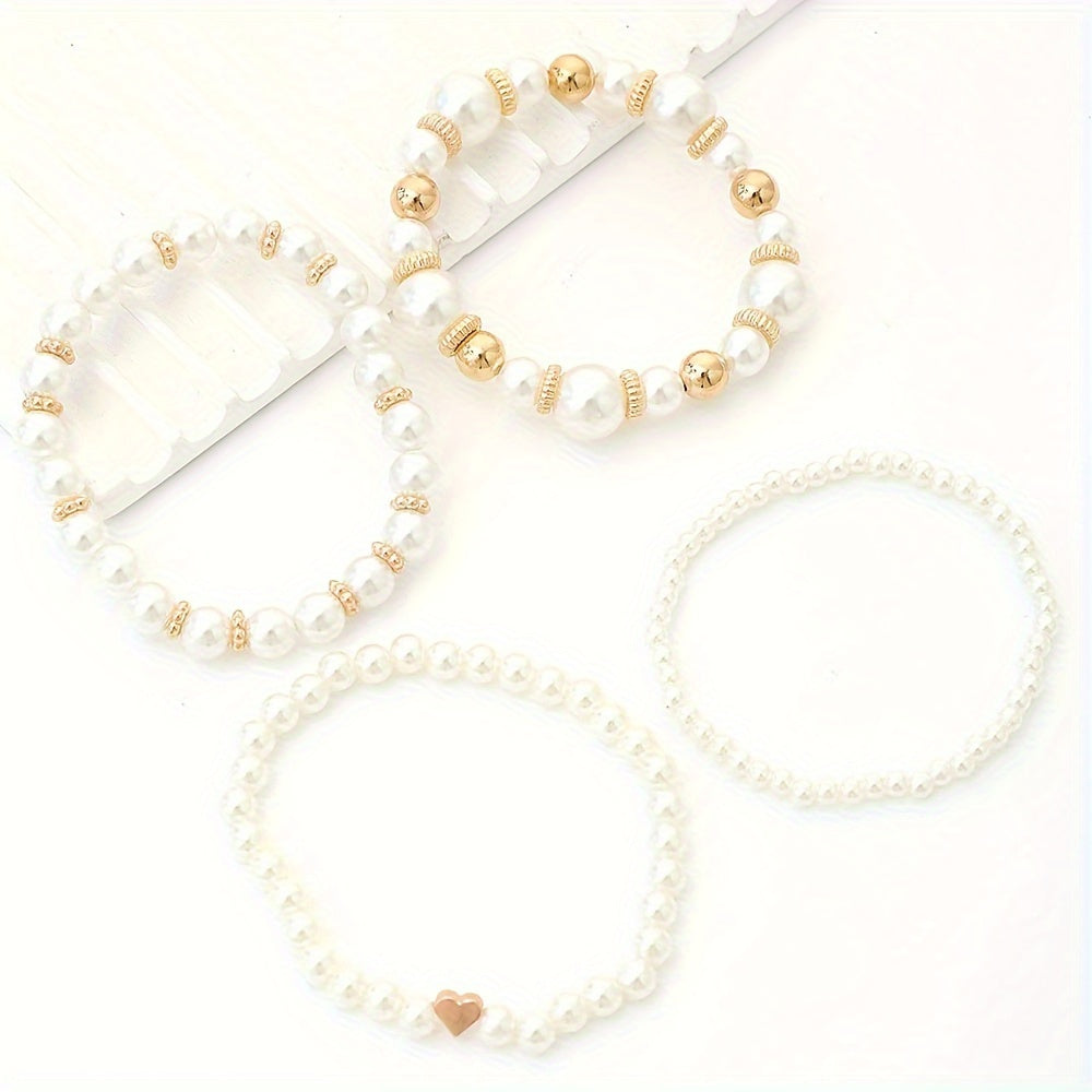 Bette | Dames parelarmbanden set – elegante combinatie van faux parels en gouden accenten