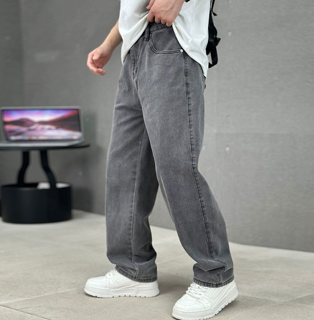 Heren Straight Leg Jeans Katoen met Schuine Zakken