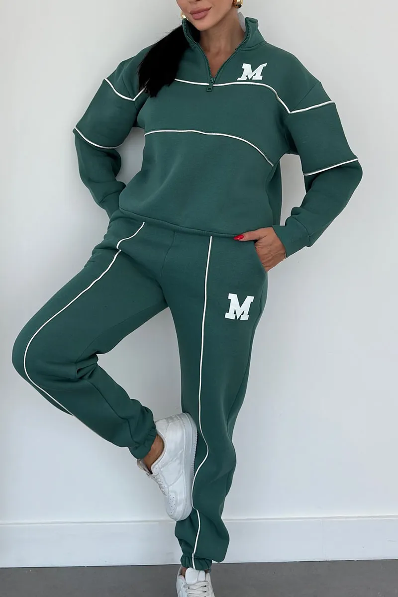 Megan Tracksuit | Dames trainingspak met halve rits en varsity-stijl