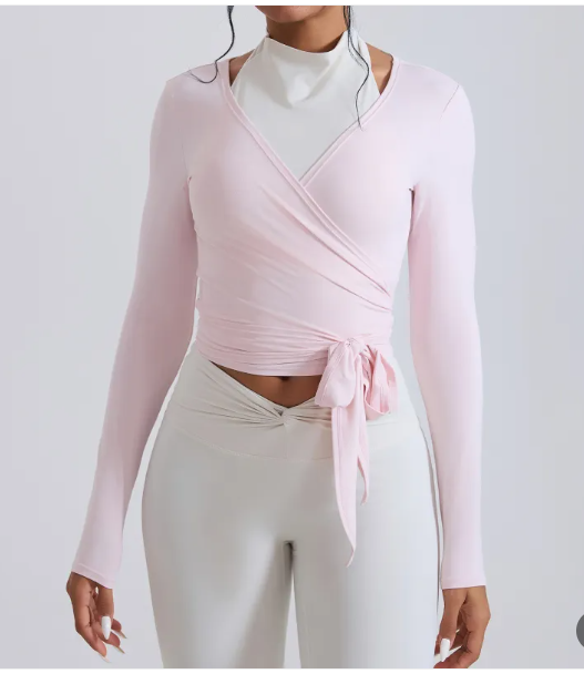 Wikkelblouse dames Roze | Lange mouwen blouse met verstelbare banden en comfortabele pasvorm