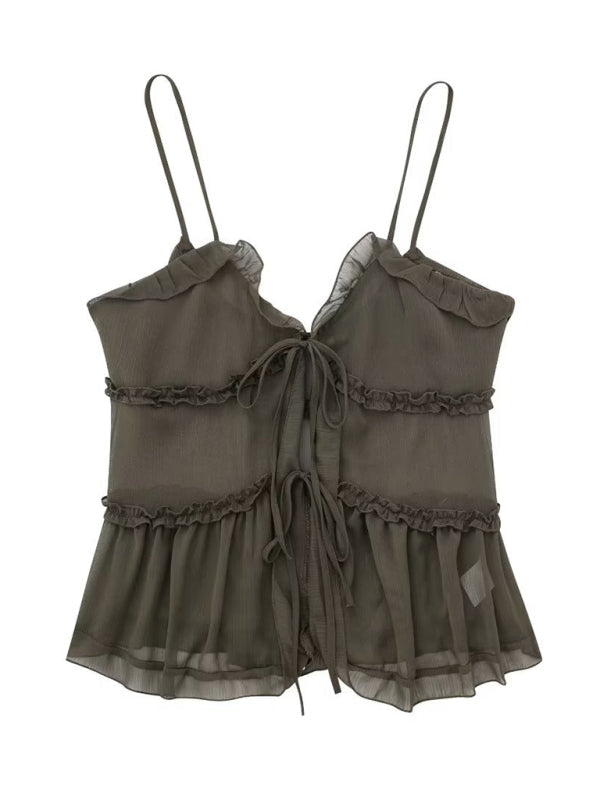 Rachelle | Romantische Camisole Top voor Dames, Mouwloos, Transparant en Gelaagd – Perfect voor Lente en Zomer