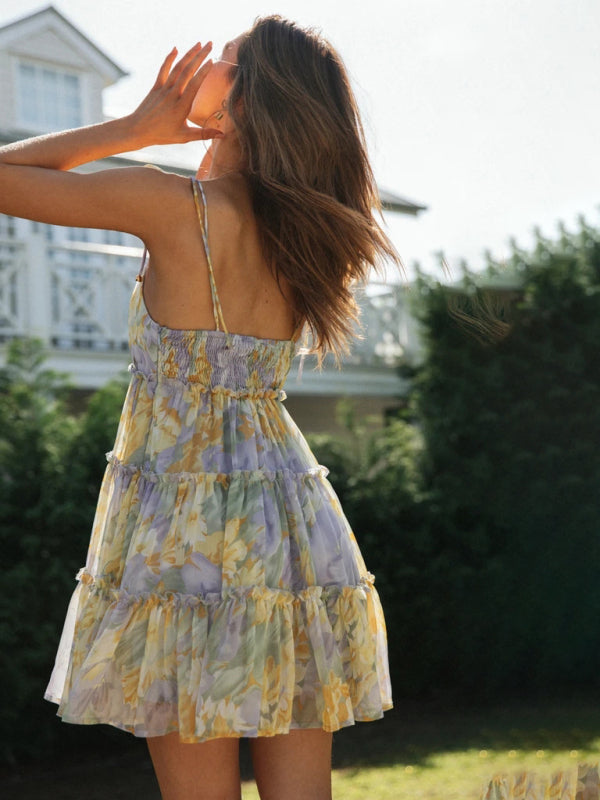Anoeska | Dames Suspender Jurk met All-Over Print – Verleidelijke Resortstijl voor Zomeravonden