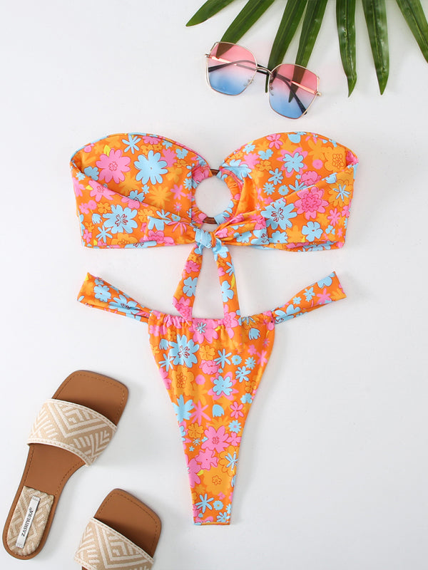 Mien | Bandeau Bikini voor Dames, Romantisch Bloemenpatroon, Hoge Elasticiteit, Voor Lente en Zomer