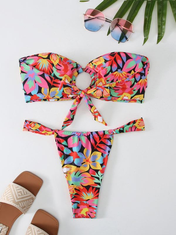 Mien | Bandeau Bikini voor Dames, Romantisch Bloemenpatroon, Hoge Elasticiteit, Voor Lente en Zomer