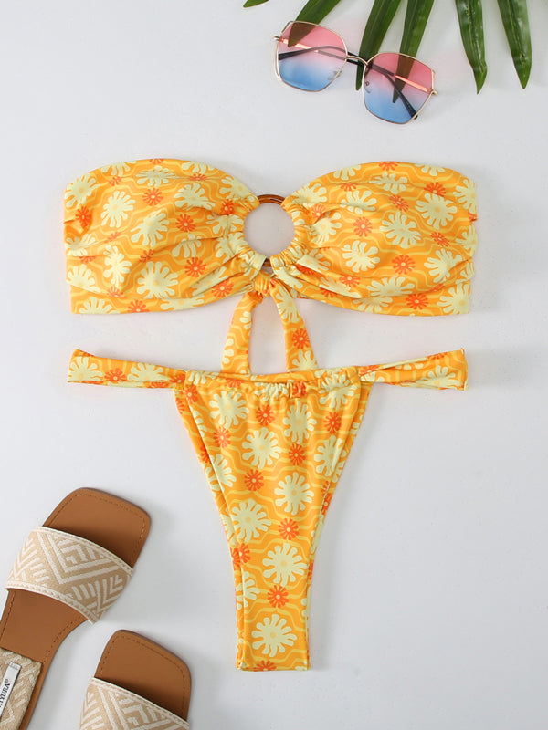 Mien | Bandeau Bikini voor Dames, Romantisch Bloemenpatroon, Hoge Elasticiteit, Voor Lente en Zomer