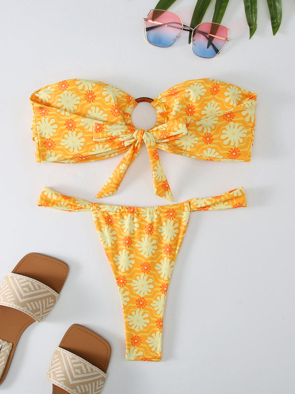 Mien | Bandeau Bikini voor Dames, Romantisch Bloemenpatroon, Hoge Elasticiteit, Voor Lente en Zomer
