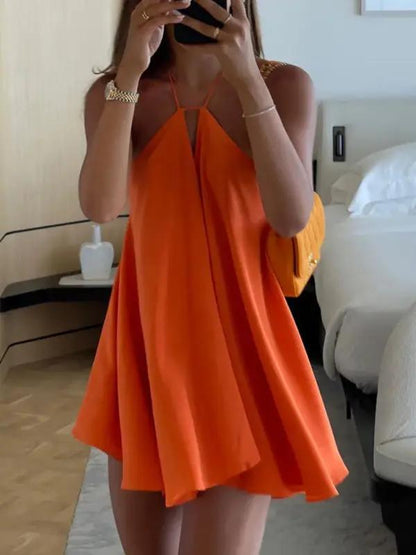 V-Neck Rugloze A-Lijn Jurk
