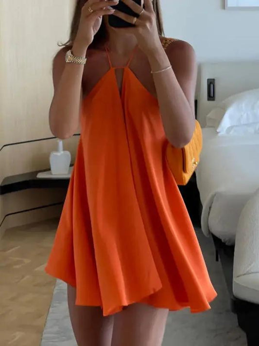 V-Neck Rugloze A-Lijn Jurk