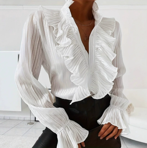 Thalia - Geplooide Blouses Met Opstaande Kraag