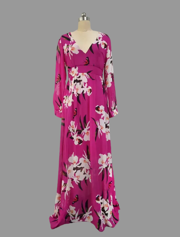 Dames V-Hals Maxi Jurk – Comfortabel, Bloemenprint, Geschikt voor Dag- en Avondkleding
