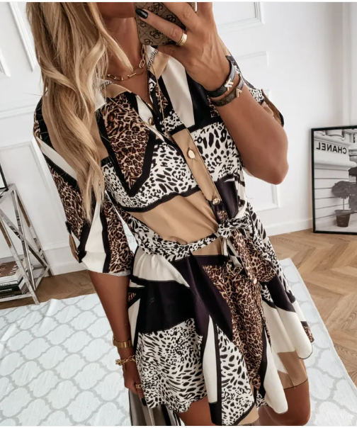 Carmela - Flirty Overhemdjurk Met Dierenprint