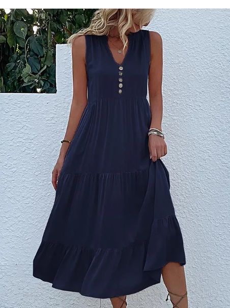 Simona | Midi-jurk voor dames met lange mouwen en ronde hals – elegante en flatterende stijl