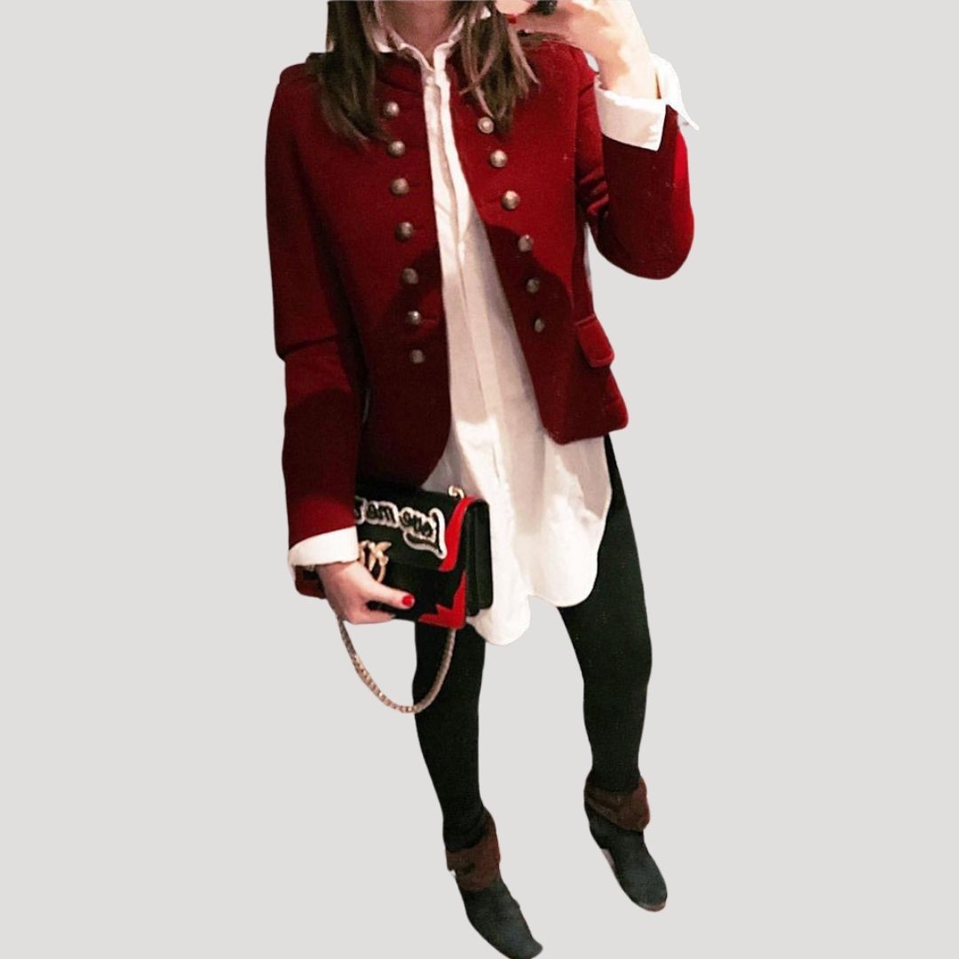 Dames Korte Blazer Militaire Look met Dubbele Knopenrij
