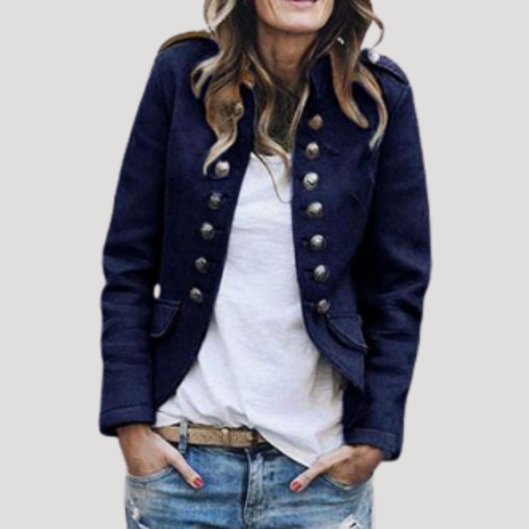 Dames Korte Blazer Militaire Look met Dubbele Knopenrij