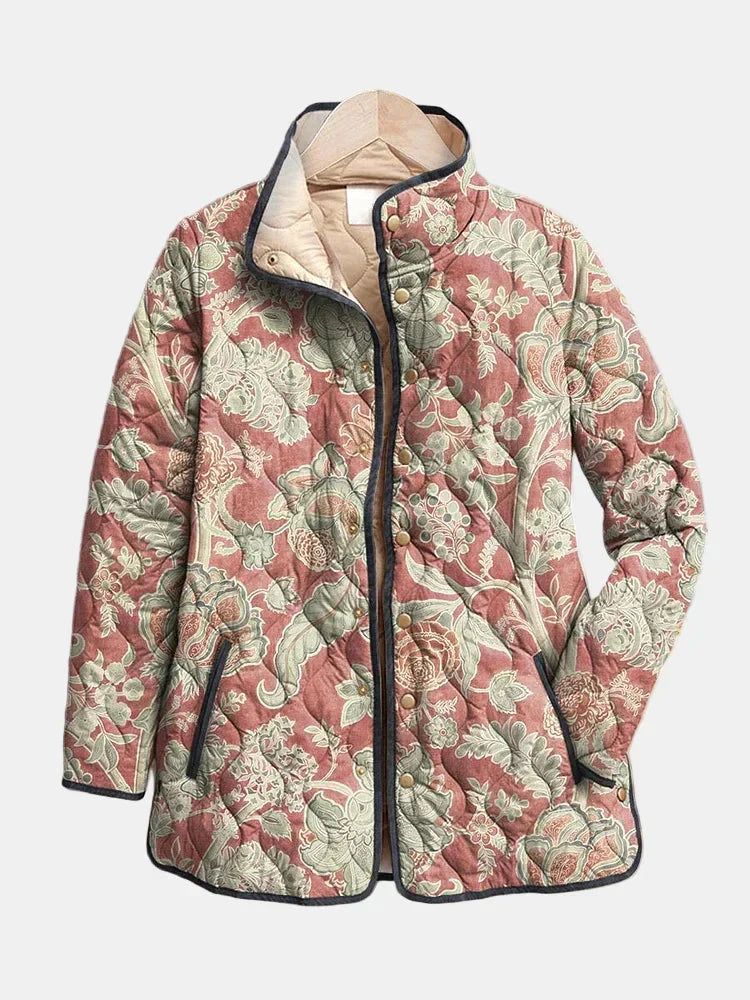 Dames Gewatteerde Jas met Bloemenprint - Contrastbies