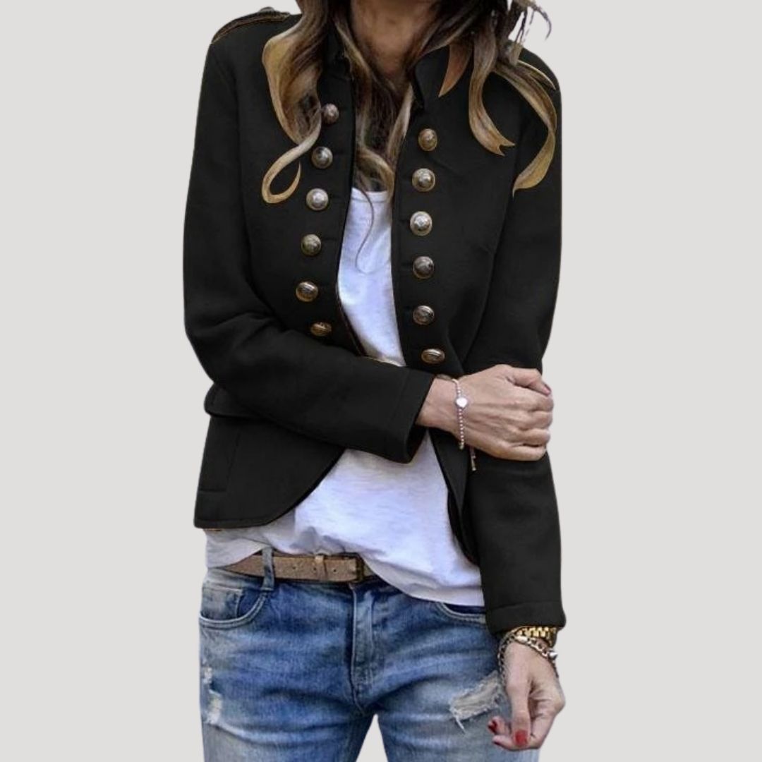 Dames Korte Blazer Militaire Look met Dubbele Knopenrij