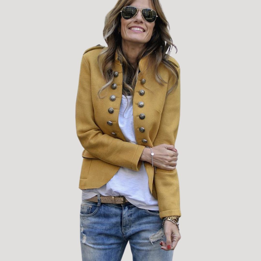 Dames Korte Blazer Militaire Look met Dubbele Knopenrij