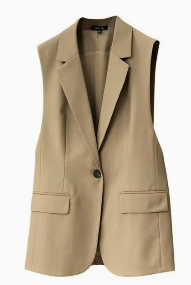 Beige Mouwloze Blazer